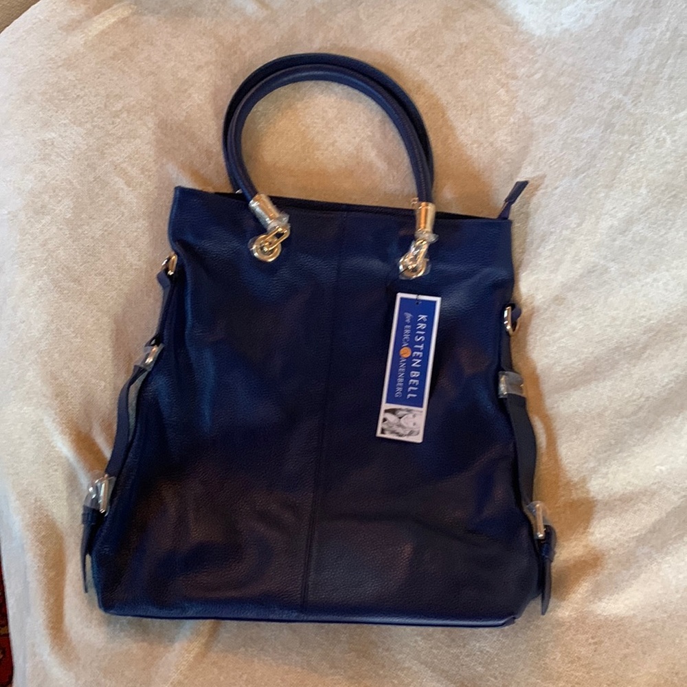 Kristen Bell for Erica Annenberg blue leather bag NWT No shoulder strap